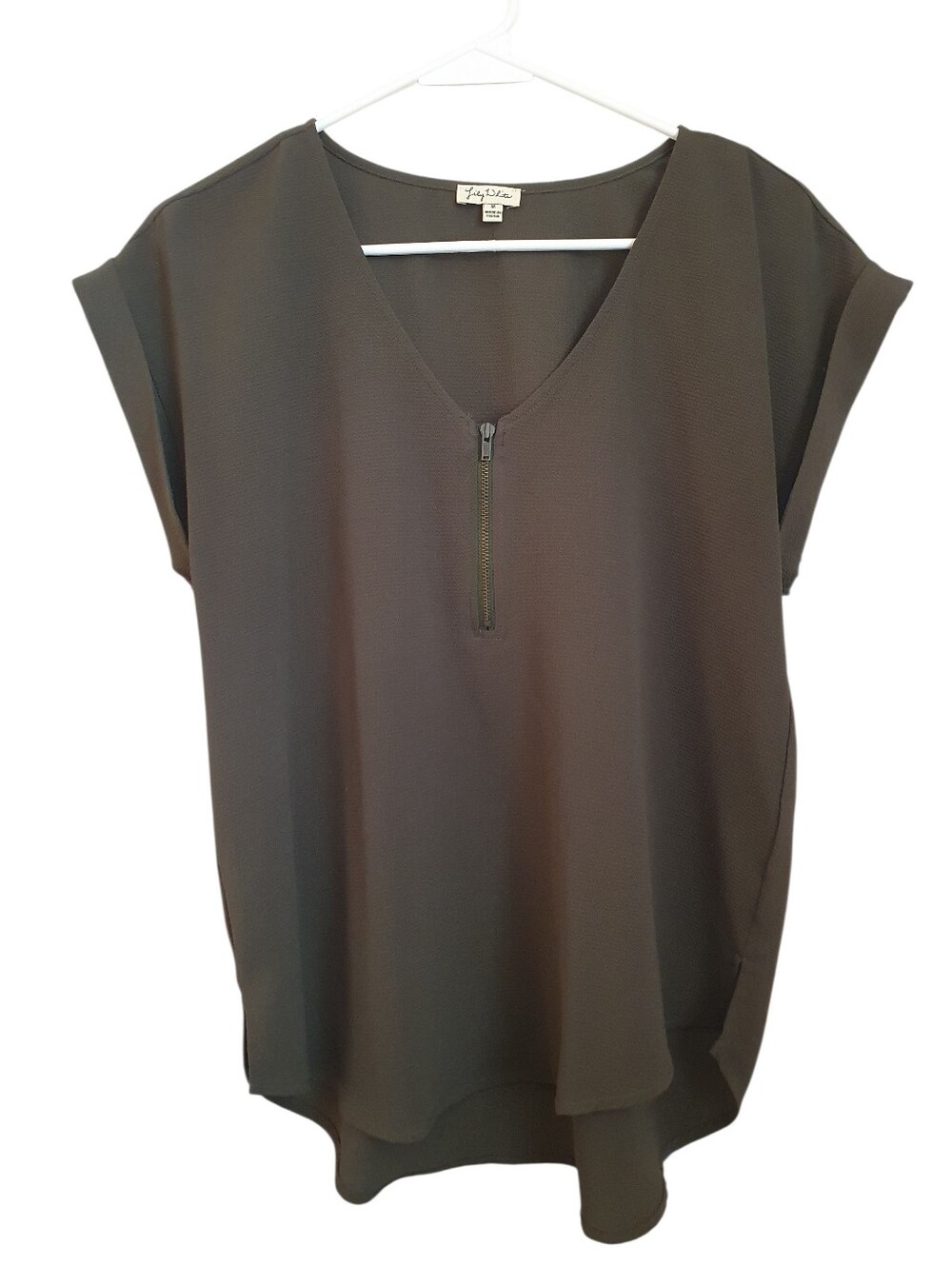 Lily White Zippered Olive Green Blouse Women's Size M